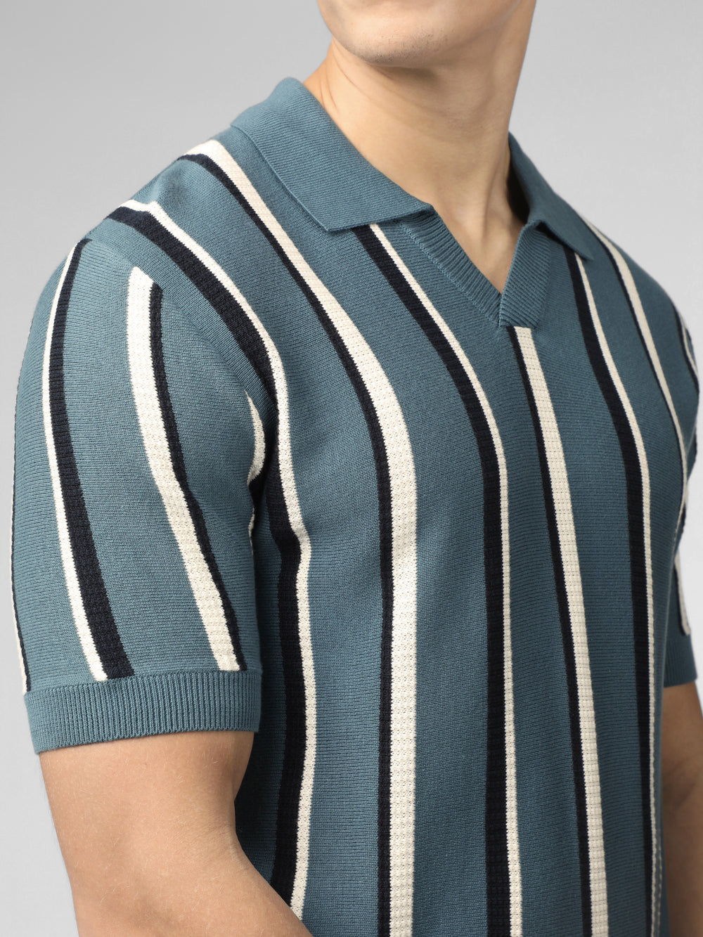 Knitwear Ben Sherman Signature Vertical Stripe Open Neck Polo Turquoise | YQL-98206232